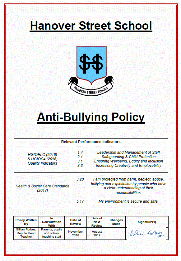  Anti Bullying Policy Hanover Street School Aberdeen